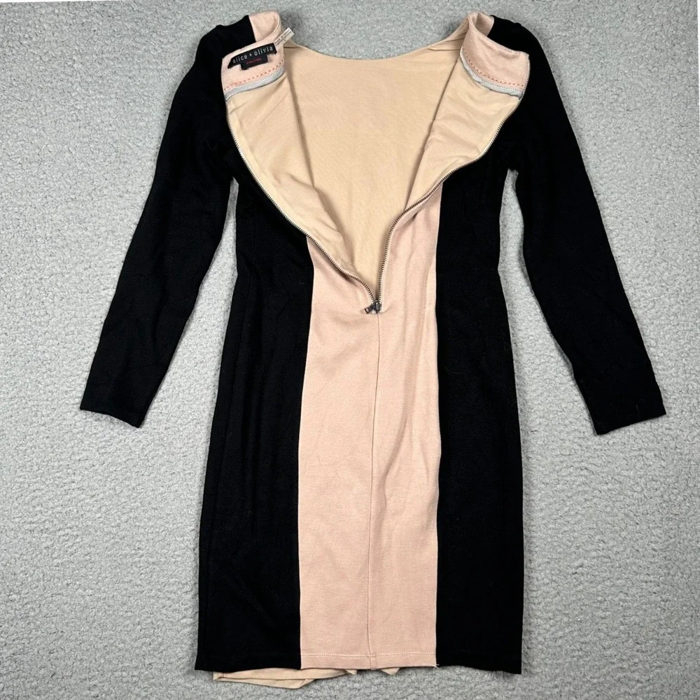 Alice + Olivia Amena Employed Colorblock Sheath Dress Size 2 Nude Career Office